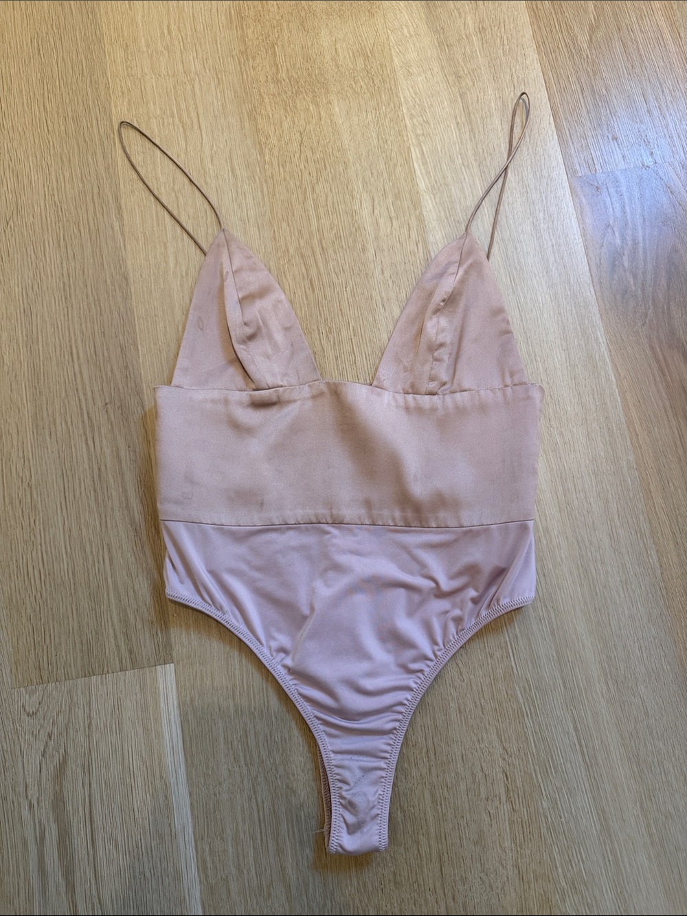 House of CB Blush Pink Satin V-Neck Bodysuit